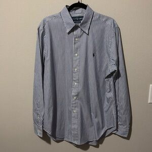 Vintage Ralph Lauren Classic Pinstripe Button Down Blue White Stripe EUC Neck 16